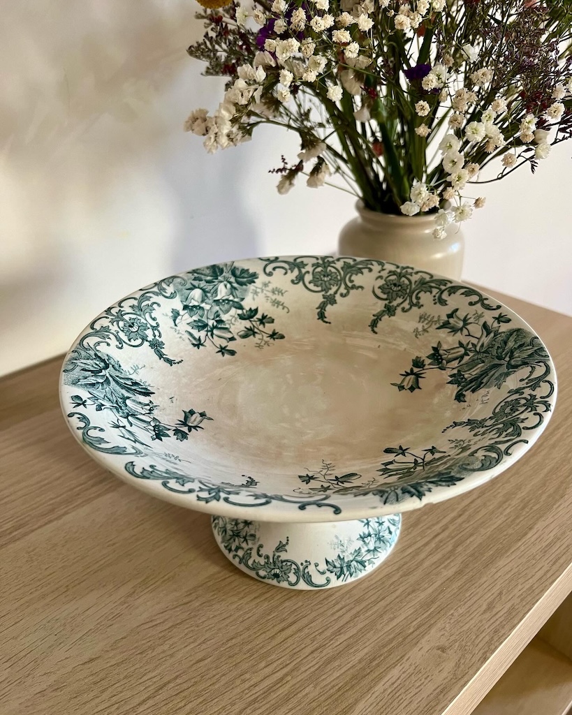 compotier_vintage_vert_st Amand_campanule_artdelatable_vert_brocnpeps