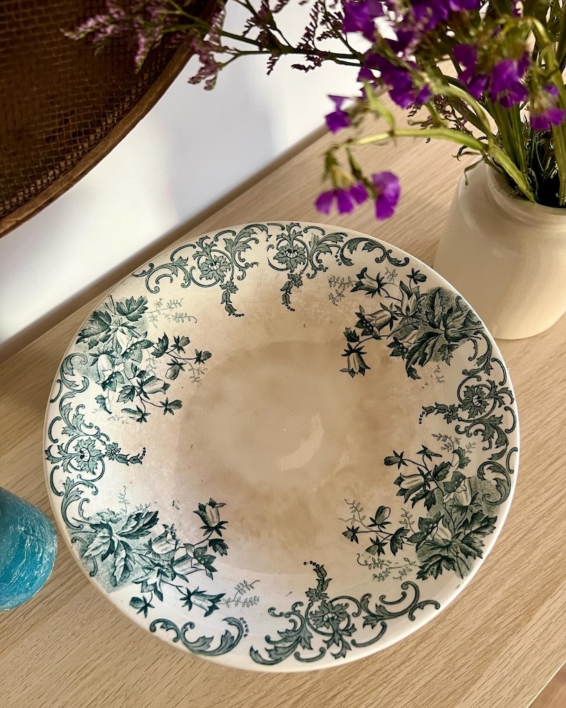 compotier_vintage_vert_st Amand_campanule_artdelatable_vert_brocnpeps